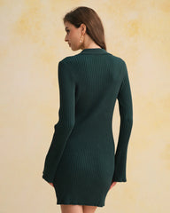 Green A-Line Button Sweater Dress