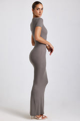 Freya-Ribbed Modal Maxi Dress in Grey