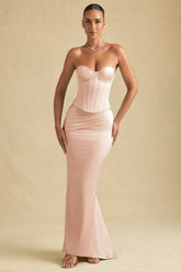 Kelda-Draped Low-Rise Maxi Skirt in Beige Gold