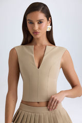 Kadie-Open-Front Crop Top in Camel