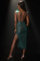 Claudie-Embellished Open-Back Midaxi Dress in Emerald Green