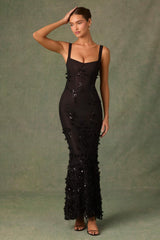 Vasanta-Embellished Fishtail Corset Gown in Black