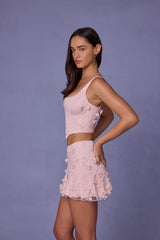 Lorelei-Embellished Mid-Rise A-Line Mini Skirt in Soft Pink