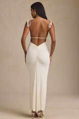 Noelia-Textured Jersey Backless Maxi Dress in Ivory