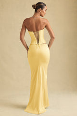 Kelda-Draped Low-Rise Maxi Skirt in Pastel Yellow