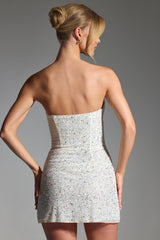 Crystella-Embellished Corset Mini Dress in White