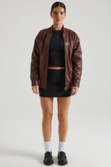 Maple-Faux Leather Jacket in Brown