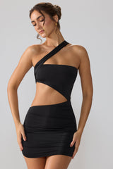 Shyla-Slinky Jersey Ruched Cut Out Mini Dress in Black