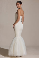 Adelpha-Tulle Hem Fishtail Gown in Ivory