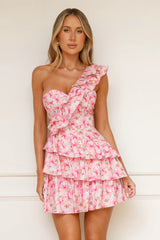Precious Time One Shoulder Mini Dress Pink