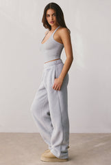 Fleece Wide Leg Joggers in Grey