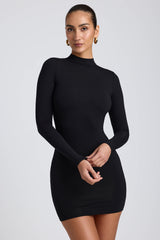Yara-Modal Open-Back Long-Sleeve Mini Dress in Black