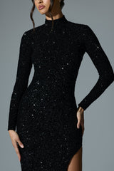 Leonie-Embellished Open-Back Gown in Black
