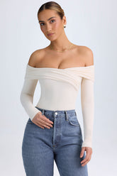 Ceyln-Modal Off-Shoulder Ruched Bodysuit in Ivory