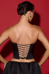 Xandi-Curved Lace-Up Corset Top in Black