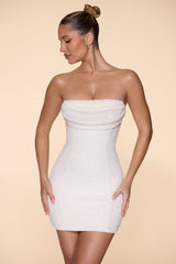 Basel-Embellished Strapless Cowl Neck Mini Dress in Ivory