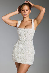 Posy-Floral-Appliqué Corset Mini Dress in White
