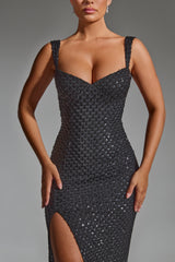 Cordelia-Embellished Open-Back Maxi Dress in Black
