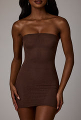 Intimates-Soft Mesh Mini Slip Dress in Deep Cocoa