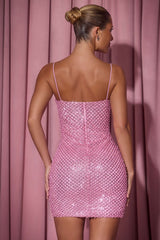Mischa-Embellished Sweetheart-Neck Mini Dress in Pink
