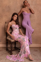 Pink Floral Corset Maxi Dress