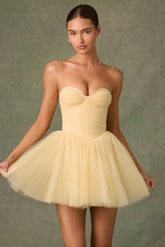 Dottie-Tulle Corset Mini Dress in Yellow