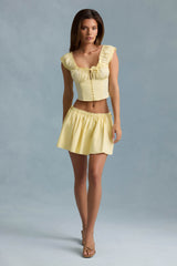 Maira-Ruched Cotton-Poplin Mini Skirt in Lemon Yellow
