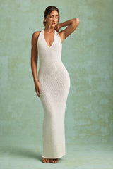 Mirri-Bouclé Halterneck Maxi Dress in White