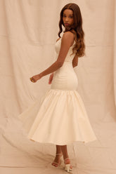 Vintage Cream Dropped Waist Midi Dress