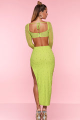La Desirade-Embellished Cowl Neck Crop Top in Lime