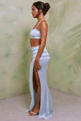 Lova-Shirred Halter Neck Crop Top in Sky Grey