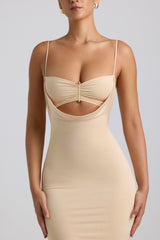 Julane-Slinky Jersey Ruched Cut-Out Midaxi Dress in Buttercream