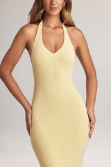 Hallie-Modal Halterneck Maxi Dress in Lemon Sherbet
