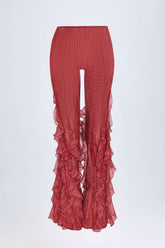 Felicity-Ruffled Mid-Rise Flared Trousers in Red Print