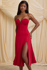 Joely-Slinky Jersey Strapless A-Line Midaxi Dress in True Red