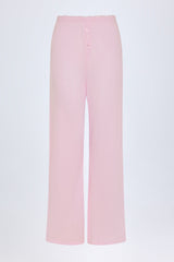Libby-Pointelle Mid-Rise Straight-Leg Trousers in Baby Pink