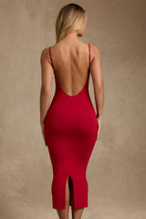 Carwen-Modal Contrast-Trim Backless Midaxi Dress in Red