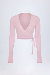 Lou-Pointelle Wrap Crop Top in Baby Pink