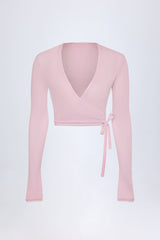 Lou-Pointelle Wrap Crop Top in Baby Pink