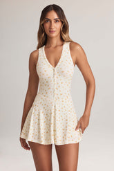 Annie-Modal Button-Detail A-Line Mini Dress in Floral Print