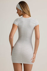 Jazlyn-Modal Short-Sleeve Bodycon Mini Dress in Blue Yellow Stripe