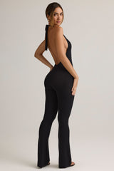 Penny-Modal Ribbed Backless Halterneck Jumpsuit in Black