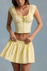 Maira-Ruched Cotton-Poplin Mini Skirt in Lemon Yellow