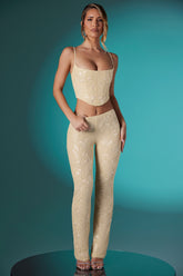 Fallon-Petite Embellished Lace Low Rise Trousers in Ivory