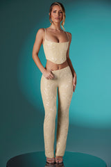 Fallon-Petite Embellished Lace Low Rise Trousers in Ivory