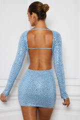 Marva-Embellished Cut-Out Mini Dress in Light Blue