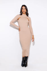 Season For It Ribbed Midi Dress Beige