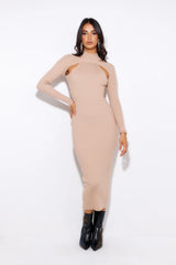 Season For It Ribbed Midi Dress Beige