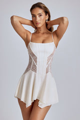 Anniken-Lace Handkerchief Hem Mini Dress in Ivory