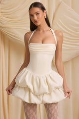 Andri-Halterneck Layered Bubble Hem Corset Mini Dress in Ivory